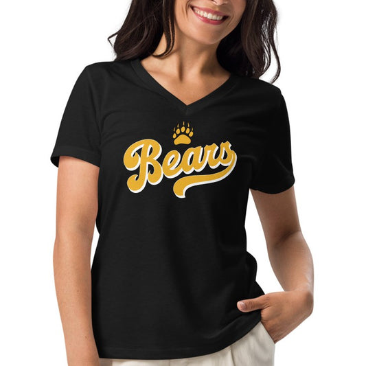 Ladies' V-Neck T-Shirt Relaxed Jersey - Bears Script