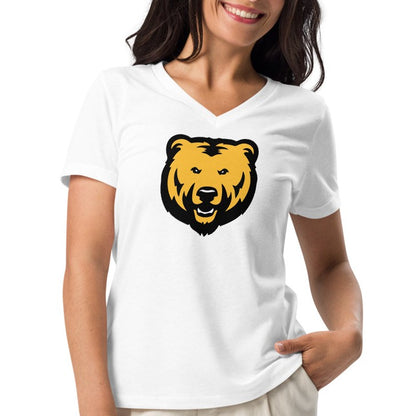 Ladies' V-Neck T-Shirt Relaxed Jersey - Bear Head