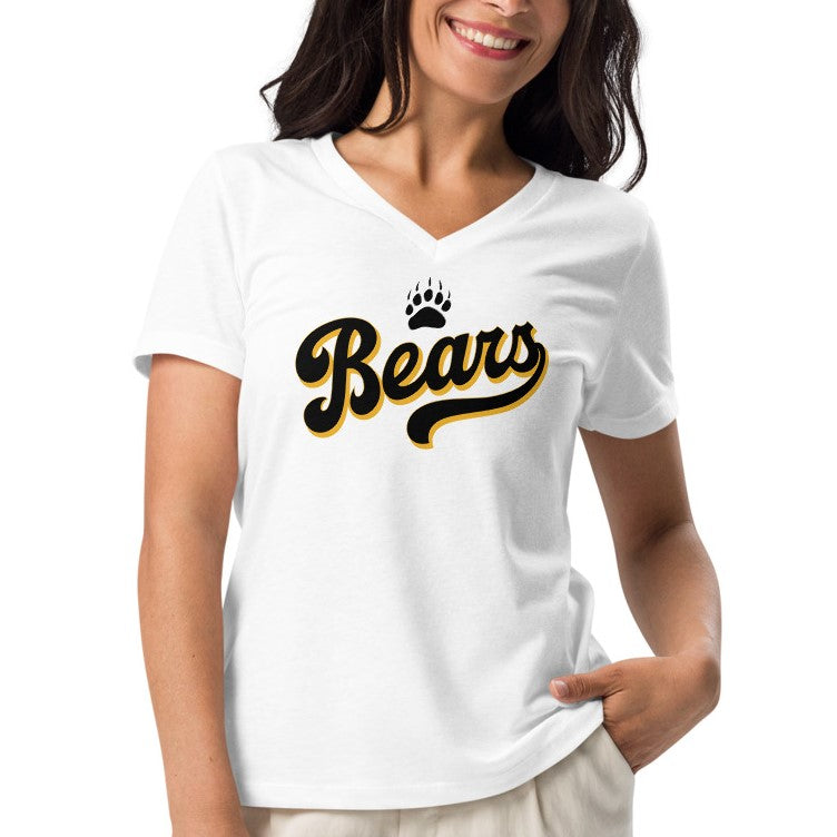 Ladies' V-Neck T-Shirt Relaxed Jersey - Bears Script